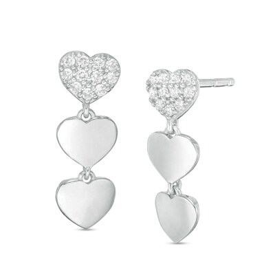 Child's Cubic Zirconia Three Hearts Drop Earrings in Sterling Silver