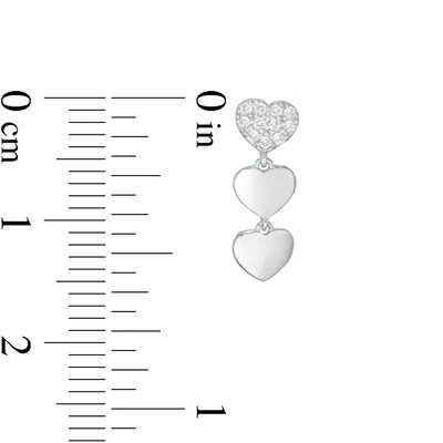 Child's Cubic Zirconia Three Hearts Drop Earrings in Sterling Silver