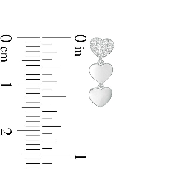 Child's Cubic Zirconia Three Hearts Drop Earrings in Sterling Silver