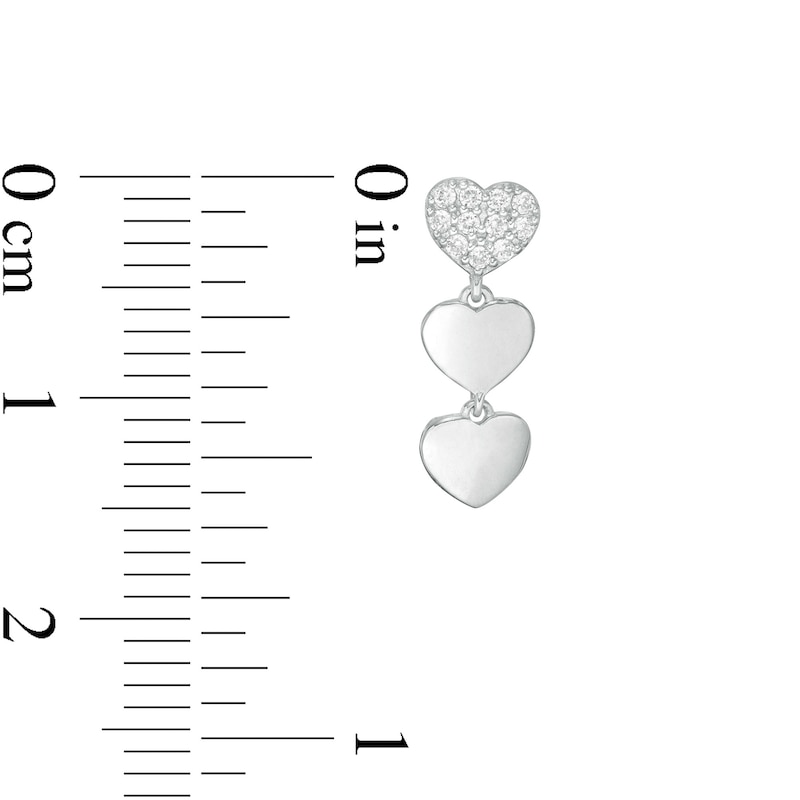 Main Image 2 of Child's Cubic Zirconia Three Hearts Drop Earrings in Sterling Silver