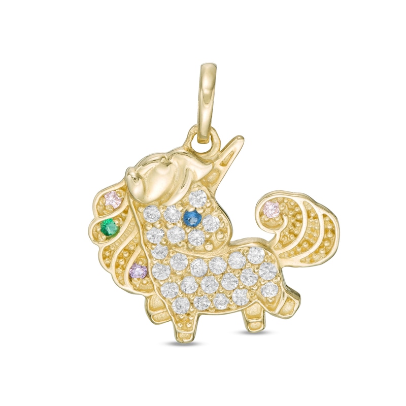 Main Image 1 of Child's Multi-Color Cubic Zirconia Unicorn Necklace Charm in 10K Gold