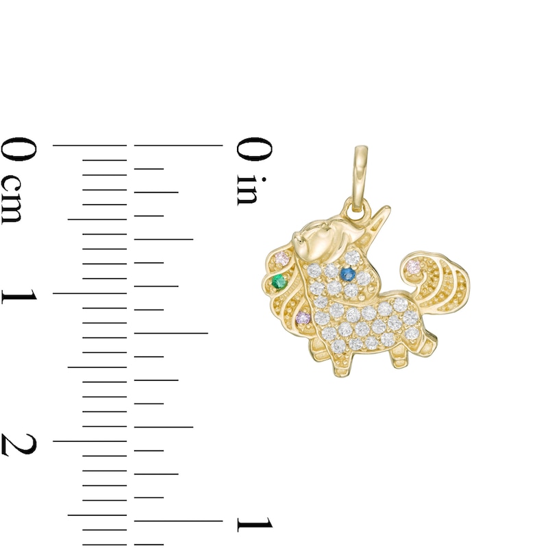 Main Image 2 of Child's Multi-Color Cubic Zirconia Unicorn Necklace Charm in 10K Gold