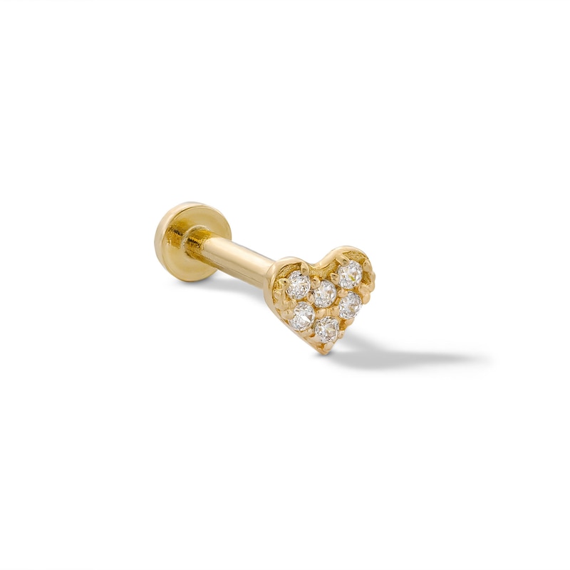 14K Gold Tube CZ Pavé Heart Stud - 18G 5/16"