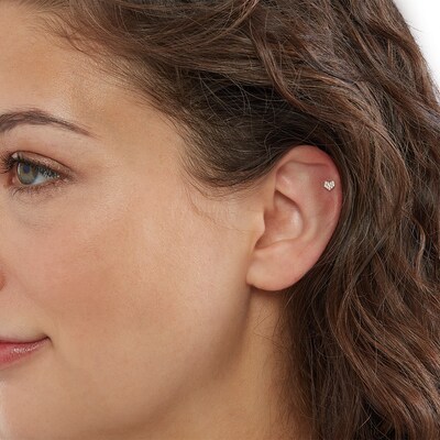 14K Gold CZ Pavé Heart Stud