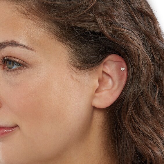 14K Gold CZ Pavé Heart Stud