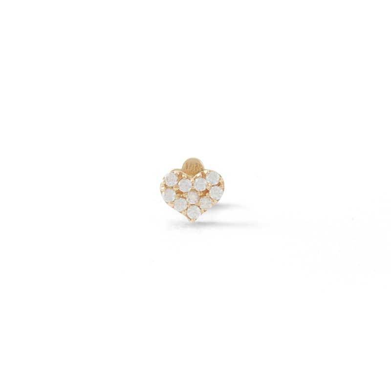 018 Gauge Cubic Zirconia Pavé Heart Cartilage Barbell in 14K Gold Tube