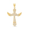 Thumbnail Image 0 of Cubic Zirconia Gothic-Style Cross with Heart and Wings Necklace Charm in 10K Gold