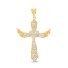 Thumbnail Image 0 of Cubic Zirconia Gothic-Style Cross with Heart and Wings Necklace Charm in 10K Gold