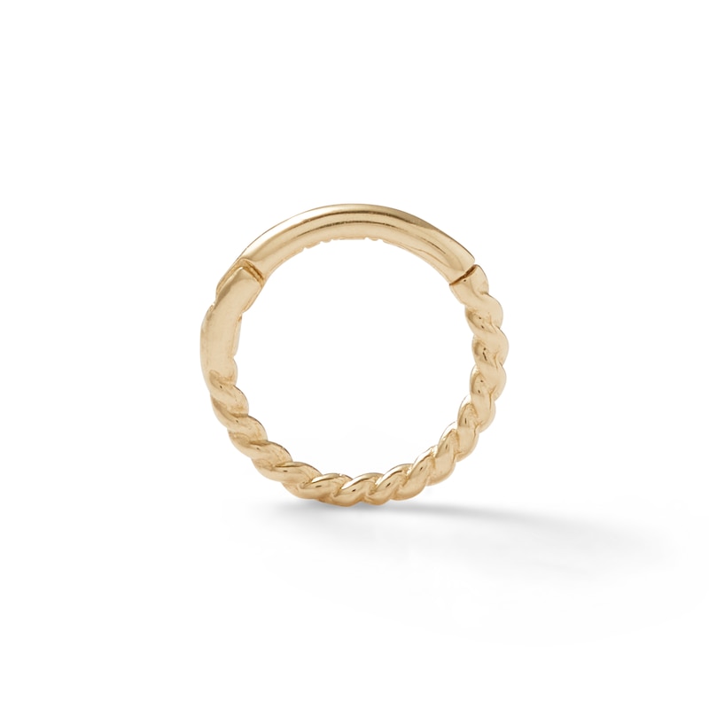 14K Solid Gold Rope-Textured Hoop - 19G