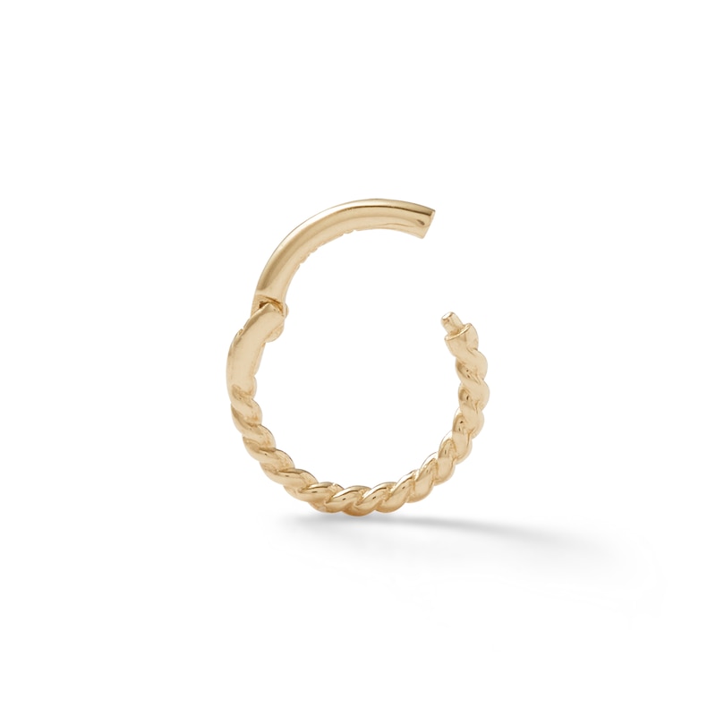 Main Image 3 of 14K Solid Gold Rope-Textured Hoop - 19G