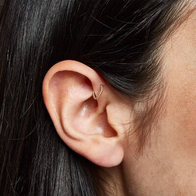 14K Solid Gold Rope-Textured Hoop - 19G