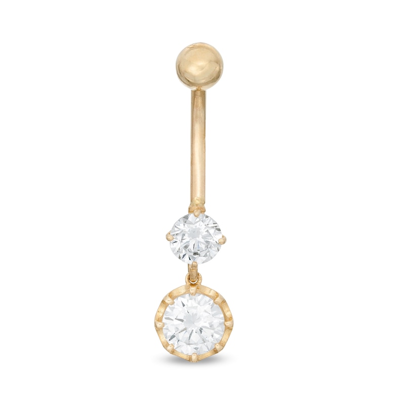 Main Image 1 of 014 Gauge 6.5mm Cubic Zirconia Dangle Belly Button Ring in 10K Gold