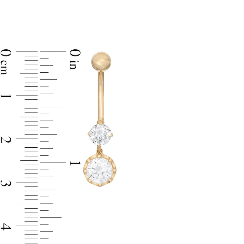 Main Image 2 of 014 Gauge 6.5mm Cubic Zirconia Dangle Belly Button Ring in 10K Gold