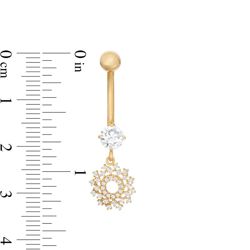 Main Image 2 of 014 Gauge Cubic Zirconia Scatter Wreath Dangle Belly Button Ring in 10K Gold