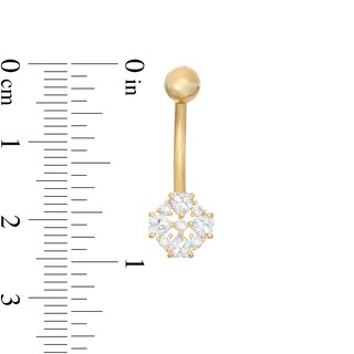 014 Gauge 3mm Heart-Shaped and Round Cubic Zirconia Clover Belly Button Ring in 10K Gold