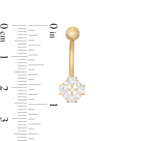 014 Gauge 3mm Heart-Shaped and Round Cubic Zirconia Clover Belly Button Ring in 10K Gold