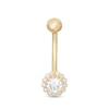 014 Gauge 5mm Cubic Zirconia Frame Flower Belly Button Ring in 10K Gold