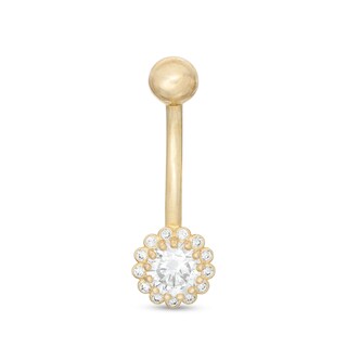 014 Gauge 5mm Cubic Zirconia Frame Flower Belly Button Ring in 10K Gold