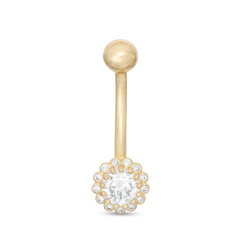 014 Gauge 5mm Cubic Zirconia Frame Flower Belly Button Ring in 10K Gold