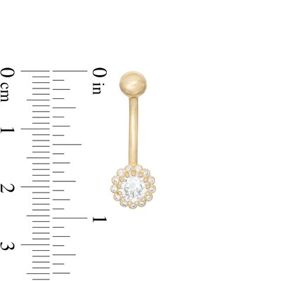 014 Gauge 5mm Cubic Zirconia Frame Flower Belly Button Ring in 10K Gold