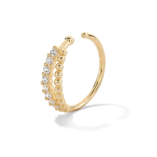 14K Solid Gold CZ Beaded Double Row Hoop