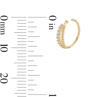 14K Solid Gold CZ Beaded Double Row Hoop