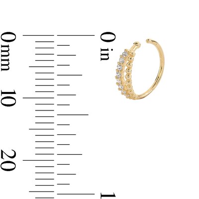 14K Solid Gold CZ Beaded Double Row Hoop
