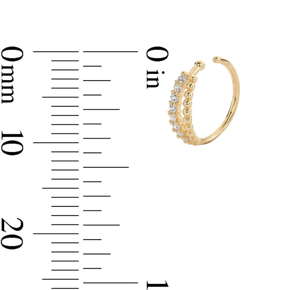 14K Solid Gold CZ Beaded Double Row Hoop
