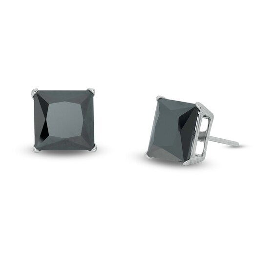 10mm Princess-Cut Black Cubic Zirconia Solitaire Stud Earrings in Sterling Silver