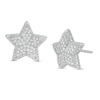 Cubic Zirconia Composite Puff Star Stud Earrings in Sterling Silver