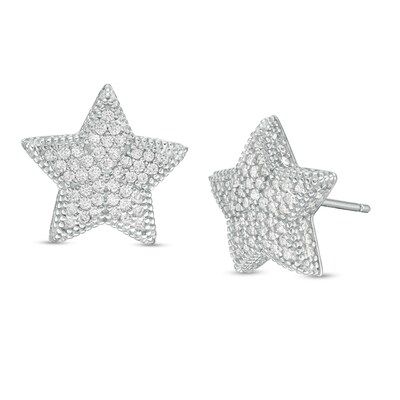 Cubic Zirconia Composite Puff Star Stud Earrings in Sterling Silver
