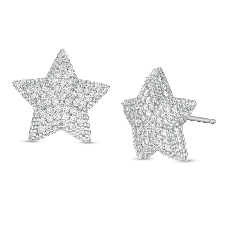 Cubic Zirconia Composite Puff Star Stud Earrings in Sterling Silver