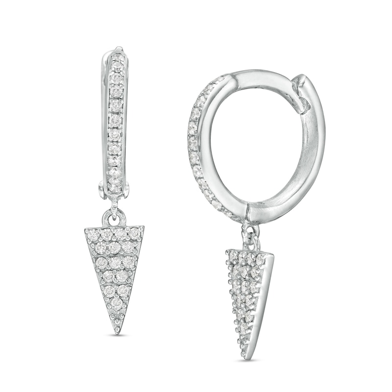 Cubic Zirconia Composite Triangle Dangle Huggie Hoop Earrings in Sterling Silver