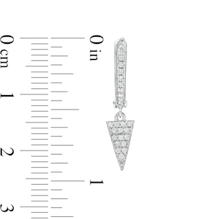 Cubic Zirconia Composite Triangle Dangle Huggie Hoop Earrings in Sterling Silver