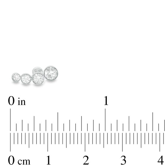 016 Gauge Graduated Glass Four Stone Curved Cartilage Barbell in Stainless Steel