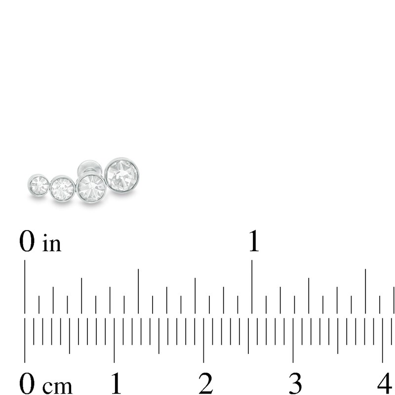Main Image 2 of 016 Gauge Graduated Glass Four Stone Curved Cartilage Barbell in Stainless Steel