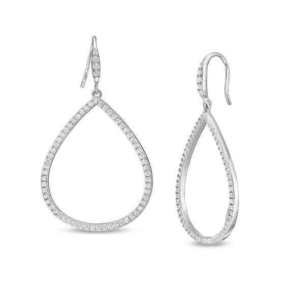 Cubic Zirconia Open Teardrop Earrings in Sterling Silver