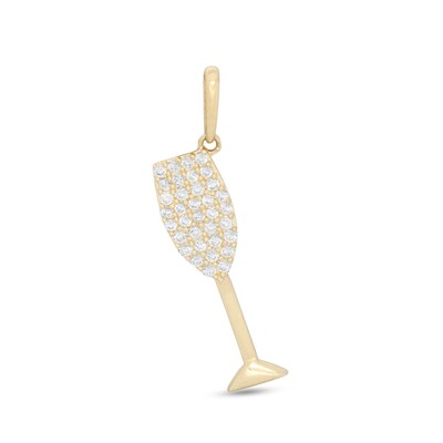 Cubic Zirconia Composite Champagne Flute Necklace Charm in 10K Gold