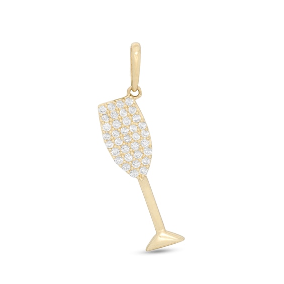 Cubic Zirconia Composite Champagne Flute Necklace Charm in 10K Gold