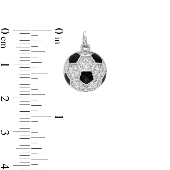 Cubic Zirconia and Black Enamel Soccer Ball Necklace Charm in Sterling Silver