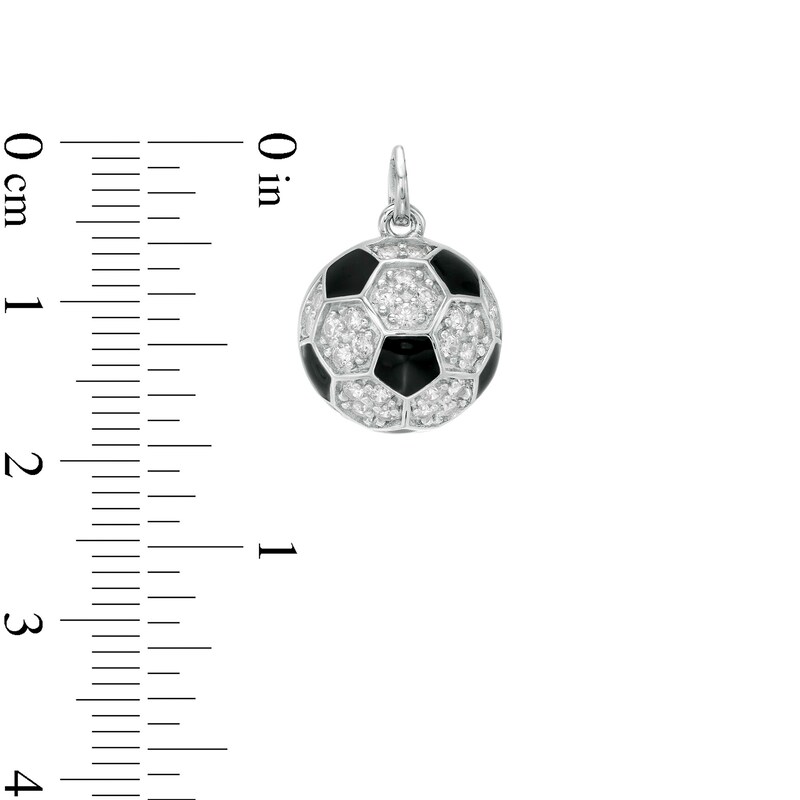 Cubic Zirconia and Black Enamel Soccer Ball Necklace Charm in Sterling Silver