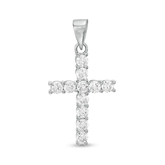 Cubic Zirconia Cross Necklace Charm in Solid Sterling Silver