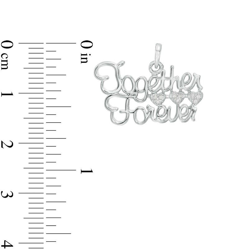 Main Image 2 of Cubic Zirconia Cursive &quot;Together Forever&quot; Triple Heart Necklace Charm in Sterling Silver