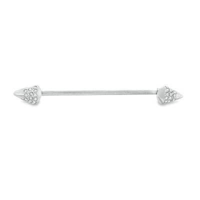 014 Gauge Cubic Zirconia Spike Ends Industrial Barbell in Stainless Steel