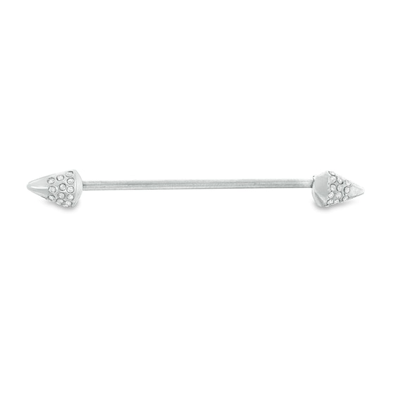 014 Gauge Cubic Zirconia Spike Ends Industrial Barbell in Stainless Steel