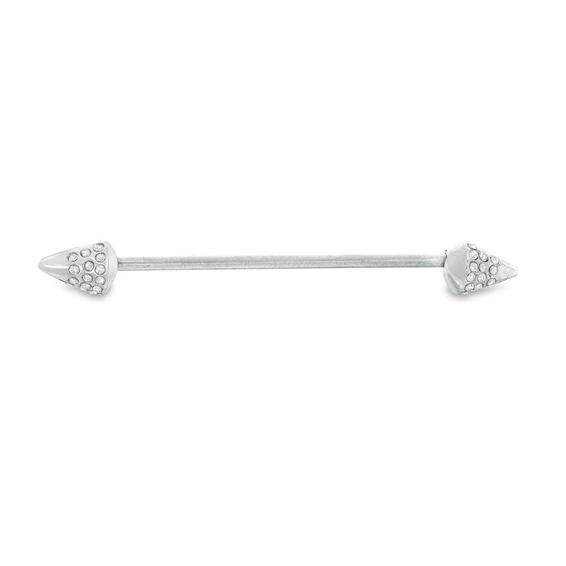 014 Gauge Cubic Zirconia Spike Ends Industrial Barbell in Stainless Steel