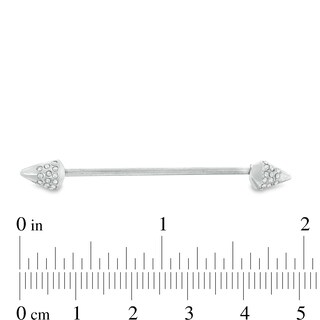014 Gauge Cubic Zirconia Spike Ends Industrial Barbell in Stainless Steel