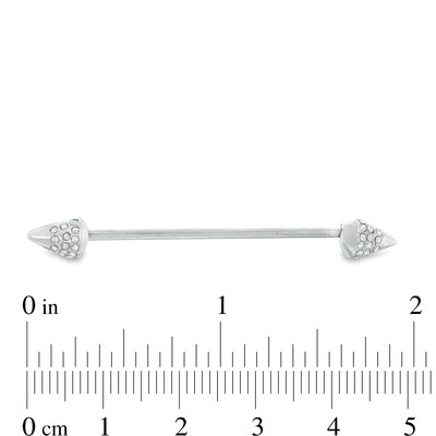 014 Gauge Cubic Zirconia Spike Ends Industrial Barbell in Stainless Steel