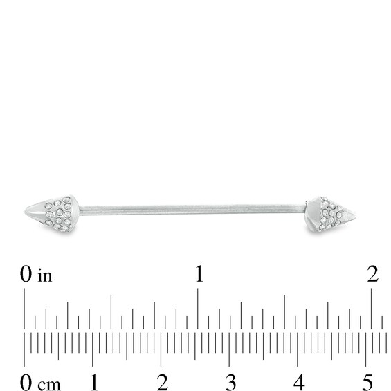014 Gauge Cubic Zirconia Spike Ends Industrial Barbell in Stainless Steel