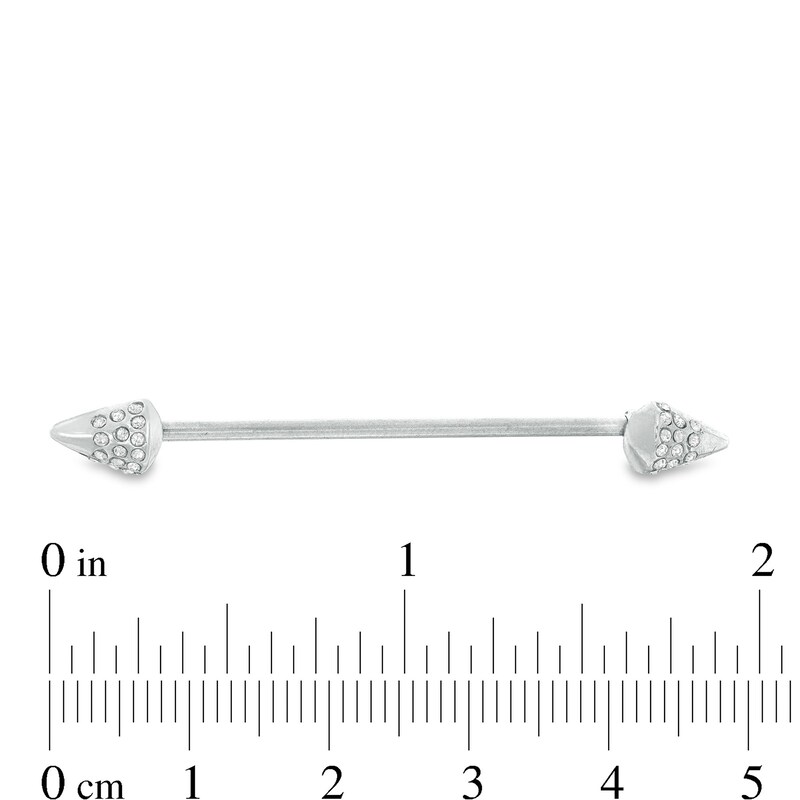 Main Image 2 of 014 Gauge Cubic Zirconia Spike Ends Industrial Barbell in Stainless Steel